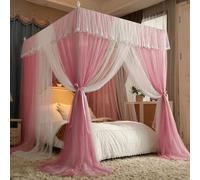 Cortinas de Esquina con Dosel para Cama de niña, de Malla, de Doble Capa, con ventilación práctica y Elegante, Ideales para dormitorios Interiores y Exteriores.