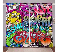 Cortinas de Estilo Hippie de Graffiti para NIS para Hip Hop Ventanas Paneles de Dibujos Animados de Graffiti para NIS Cultura callejera tratamientos de Ventana suavesde la habitaci W46 x L54