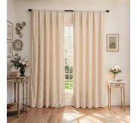 Cortinas de estilo té con leche, encaje de poliéster transparente para sala de estar, dormitorio, paneles de cortinas (140 x 220 cm)