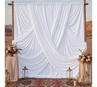 Cortinas de Fondo Blancas de 9 x 3 m para Fiestas, 6 Paneles de 1,5 x 3 m, Cortinas de Fondo de poliéster sin Arrugas para Bodas, cumpleaños, Baby Shower, graduación, Decoraciones