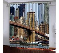 Cortinas De Impresión Digital 3D Puente De Nueva York Ciudad Cortinas Opacas 3D Para Oscurecer La Habitación Sala De Estar Cocina Dormitorio Perforadas Juego De 2 Piezas Poliéster 2 X 117 X -4H5V0Z0B5