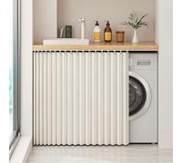 Cortinas de lino a prueba de polvo para espacios abiertos, cortinas impermeables para armarios y armarios con diseño autoadhesivo, cortinas opacas de cocina, color blanco, 50 cm de ancho x 110 cm de