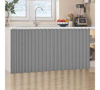 Cortinas de lino a prueba de polvo para estantes abiertos, cortina impermeable deslizante para armario y cocina, autoadhesiva, con riel, gris, 110 cm de ancho x 50 cm de alto, solución de