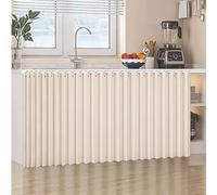 Cortinas de lino a prueba de polvo para estantes abiertos, impermeables, autoadhesivas, para armario, cocina, almacenamiento, color beige, 110 cm de ancho x 50 cm de alto, elegante organizador para el