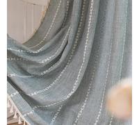Cortinas De Lino Bohemias, Paquete De 2 Cortinas Opacas De Algodón con Filtro De Luz Bordadas para Ventana De Dormitorio, Borlas A Rayas, 55" X 96 Pulgadas (Blue,62.9x55in)