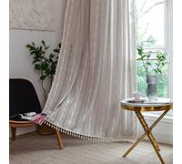 Cortinas de lino rústicas estilo bohemio de KOEXM, 2 paneles para sala de estar de 63 pulgadas de largo, cortinas semiopacas para dormitorio, cortinas con borlas estilo country chic francés con