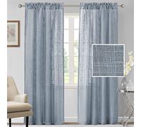 Cortinas de Lino Visillos Mezcladas de Lino Natural para Sala de Estar Cortinas Texturizadas de Lino de Arpillera Cortinas Filtrantes de Luz con Rod Bolsillo 2 Piezas (Azul Piedra,2x 132x240 cm)