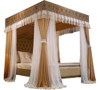 Cortinas De Lujo para Camas con Dosel, Mosquitera De Pie con Doble Capa De Malla Transparente, Solución Ideal para La Privacidad En Dormitorios Elegantes. Brown 180x200cm