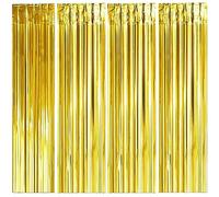 Cortinas de oropel, 4 unidades de cortinas doradas con flecos, 1 m x 2 m, fondo metálico con flecos, para cumpleaños, bodas, Navidad, fiestas, decoración, cortinas de tinsel