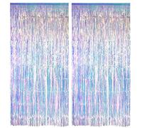 Cortinas de oropel con purpurina iridiscente - Cortina de fiesta de cumpleaños infantil, serpentinas metálicas, fondo de pared, decoración de fiesta para sirena, niña, mar, unicornio, fiesta, 2