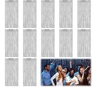 Cortinas de oropel plateadas, 12 unidades de cortinas de oropel, cortina con purpurina, decoración de fondo, papel de aluminio, cortinas con flecos para cumpleaños, Navidad, Año Nuevo, boda, fiesta, 1