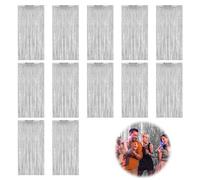 Cortinas de oropel plateadas, 12 unidades de cortinas de oropel, cortina con purpurina, decoración de fondo, papel de aluminio, cortinas con flecos para cumpleaños, Navidad, Año Nuevo, boda, fiesta, 1