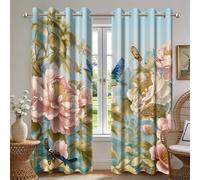 Cortinas de oscurecimiento de la flor retro de 117x183cm para el dormitorio, 2 paneles Floral que florece Cortinas de ventana elegantes rurales aisladas térmicamente Protección de la privacidad
