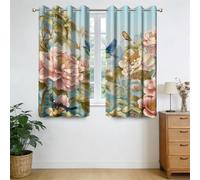 Cortinas de oscurecimiento de la flor retro de 140x145cm para el dormitorio, 2 paneles Floral que florece Cortinas de ventana elegantes rurales aisladas térmicamente Protección de la privacidad
