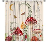 Cortinas de setas, diseño retro de hongos, mariposas, flores, luna, estrellas, cortinas para dormitorio, sala de estar, cocina, tratamiento de ventanas, juego de 2 paneles, tamaño total 132 cm de