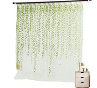 Cortinas de tul verde - 100 x 270 cm, gasa suave, material de poliéster liso, cortinas con estampado de sauce llorón y detalles dorados | Paneles transparentes para ventanas de dormitorio, salón
