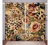 Cortinas de ventana con estampado de leopardo, regalo infantil, flores rosas, cortina de ventana floral, animales salvajes, animales tropicales, microfibra ligera de poliéster para dormitorio, salón