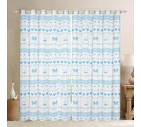 Cortinas de ventana con lazo de cerezo azul claro de 117 x 137 cm, juegos de 2 paneles, bonitas cortinas opacas con corazones de amor, cortinas estilo cabaña coqueta, decoración estética geométrica a