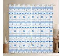 Cortinas de ventana con lazo de cerezo azul de 132 x 160 cm, juegos de 2 paneles, bonitas cortinas opacas con corazones de amor, cortinas de decoración estética geométrica a rayas para dormitorio