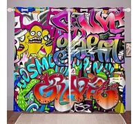 Cortinas de Ventana con patrón de Graffiti para niños, Adolescentes, Paneles de Cortina de Ventana Coloridos Estilo Hippie, Graffiti, tratamientos de Ventana