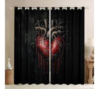 Cortinas de ventana de corazón que bloquean entre un 30% y un 50 % de luz, diseño de esqueleto con temática de Halloween, para decoración del hogar, para sala de estar, cortina de ventana de estilo