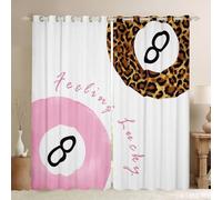Cortinas de ventana de leopardo para niños, diseño de guepardo estético, decoración moderna de cuarto de bebé, dormitorio, sala de juegos, cortinas de ventana de 8 bolas, rosa, blanco y marrón, 2