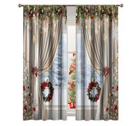 Cortinas de ventana de Navidad | Cortinas de ramas de pino reutilizables impresas en 2D | Cortinas impresas de arte clásico de Navidad | para fiestas, reuniones, amigos, dormitorio, tienda, telón de