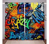 Cortinas de Ventana Estilo Hippie Hip Hop, Cortinas deniñas, de Graffiti, Cortinas de Ventana de Cultura callejera, tratamientos de Ventana, 46 x 72