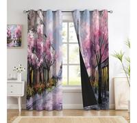 Cortinas Decorativas Cerezos En Flor Torre Eiffel - Opacas Térmicas Estilo De Pintura Al Óleo Romántico 2 Piezas 140 x 260 cm, Cortinas De Privacidad Para Decoración De Ventanas De Sala De Estar, Rosa