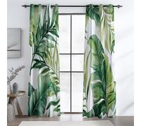 Cortinas Decorativas con Ojales 140 An x 260 Al cm (2Paneles), Simple Acuarela Palmera Tema Aislamiento Térmico Cortina para Salón Dormitorio Hotel, Verde Oscurecidas Antiarrugas