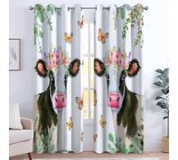 Cortinas Dibujos Animados Mariposa Hoja Corona Flores Blackout Cortina 2 Paneles 75An x 166Al cm Reducción de ruido salón Moderna, con Ojales para Habitacion Comedor, Cortina corredera, Blanco