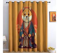 Cortinas Dibujos Animados Shiba Inu Espada Kimono Blackout Cortina 2 Paneles 140An x 260Al cm Reducción de ruido salón Moderna, con Ojales para Habitacion Comedor, Cortina corredera, Amarillo