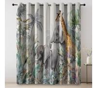 Cortinas Dibujos De African Jungle Animals, Cortinas Opacas con Ojales, Light Gray Cortina Opaca térmica para niños Adolescentes Dormitorio Sala de Estar, 117An x 160Al cm (2 Paneles)