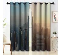 Cortinas Dibujos De Arquitectura Urbana Moderna, Cortinas Opacas con Ojales, Cielo Azul Y Nubes Blancas Cortina Opaca térmica para niños Adolescentes Dormitorio, 140An x 260Al cm (2 Paneles)
