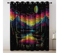 Cortinas Dibujos De Cartoon Mountain and Lake Scenery, Cortinas Opacas con Ojales, Colorful Cortina Opaca térmica para niños Adolescentes Dormitorio Sala de Estar, 140An x 245Al cm (2 Paneles)