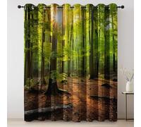 Cortinas Dibujos De Natural Jungle Sunlight, Cortinas Opacas con Ojales, Green Cortina Opaca térmica para niños Adolescentes Dormitorio Sala de Estar, 140An x 260Al cm (2 Paneles)