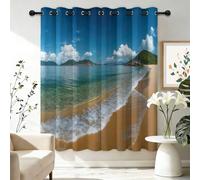 Cortinas Dibujos De Playa De Arena Dorada Natural, Cortinas Opacas con Ojales, Verde Cortina Opaca térmica para niños Adolescentes Dormitorio Sala de Estar, 100An x 160Al cm (2 Paneles)