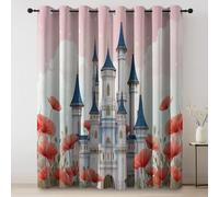Cortinas Dormitorio Salon Opacas Cartoon Fairy Tale Castle Poppy con Ojales, Cortinas Termicas Aislantes Frio y Calor 140An x 260Al cm (2 Paneles), Pink
