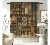 Cortinas Dormitorio Salon Opacas Casa De Campo Muro De Madera Rueda De Piedra con Ojales, Cortinas Termicas Aislantes Frio y Calor 100An x 160Al cm (2 Paneles), Marrón