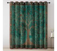 Cortinas Dormitorio Salon Opacas Hand-Painted Tree of Life con Ojales, Cortinas Termicas Aislantes Frio y Calor 117An x 160Al cm (2 Paneles), Turquoise
