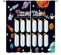 Cortinas espaciales para niños, diseño de dibujos animados, astronauta, planeta, matemáticas, educativas, para dormitorio, sala de estar, aula, guardería, tratamiento de ventanas, juego de 2 paneles