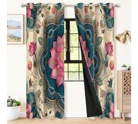 Cortinas Estampadas con Motivo Ornamentado mandala flores (Pack de 2) - Cortinas Opacas de Microfibra, Aislamiento Térmico y Privacidad para Habitación y Sala, Multicolor, 58.5x138 cm (An x Al)