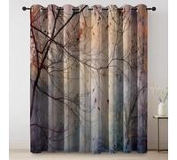Cortinas Estampado Retro Plantas Ramas, Gris térmicas Cortina con Ojales, 140An x 225Al cm (2 Paneles) Cortinas para Ventanas Sala Comedor Cocina