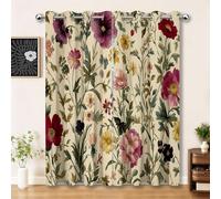 Cortinas Estilo Retro Floral de William Morris Termicas Aislantes Frio y Calor Cortinas Estampadas Beige Ojales Cortinas Salon Modernas 117An x 183Al cm (2 Paneles)