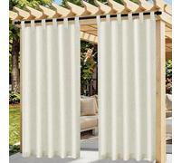 Cortinas Exterior Terraza Impermeable, 2 Piezas Lino Cortina Exterior para el sol con Anillos, Pergola Toldos Cortinas de Exteriores para Pergolas Balcon Jardin Patio Porche(132 x 215 cm, Beige)