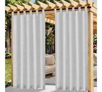 Cortinas Exterior Terraza Impermeable, 2 Piezas Lino Cortina Exterior para el sol con Anillos, Pergola Toldos Cortinas de Exteriores para Pergolas Balcon Jardin Patio Porche(132 x 215 cm, Gris)