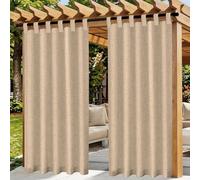 Cortinas Exterior Terraza Impermeable, 2 Piezas Lino Cortina Exterior para el sol con Anillos, Pergola Toldos Cortinas de Exteriores para Pergolas Balcon Jardin Patio Porche(132 x 215 cm, Caqui)