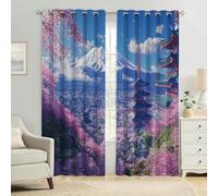 Cortinas Flores de Cerezo en Las montañas Nevadas Opacas Térmicas Aislantes para Dormitorio Infantil y Juvenil, Salón y Oficina 2 Paneles 110An x 215Al cm Decorativas