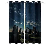 cortinas habitacion 160X200cm(HxB) Edificios En Ruinas En El Cielo Nocturno cortina opaca termica aislante Cortinas estampadas de flores, poliéster blackout con ojales para dormitorio romántico