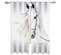 Cortinas Habitacion Dormitorio 3D Pintura De Acuarela De Caballo Blanco Patrón Cortinas Opacas Termicas Aislantes Frío Y Calor Reduccion Ruido Proteccion Intimidad Para Hogar, 2 Paneles 234X230Cm